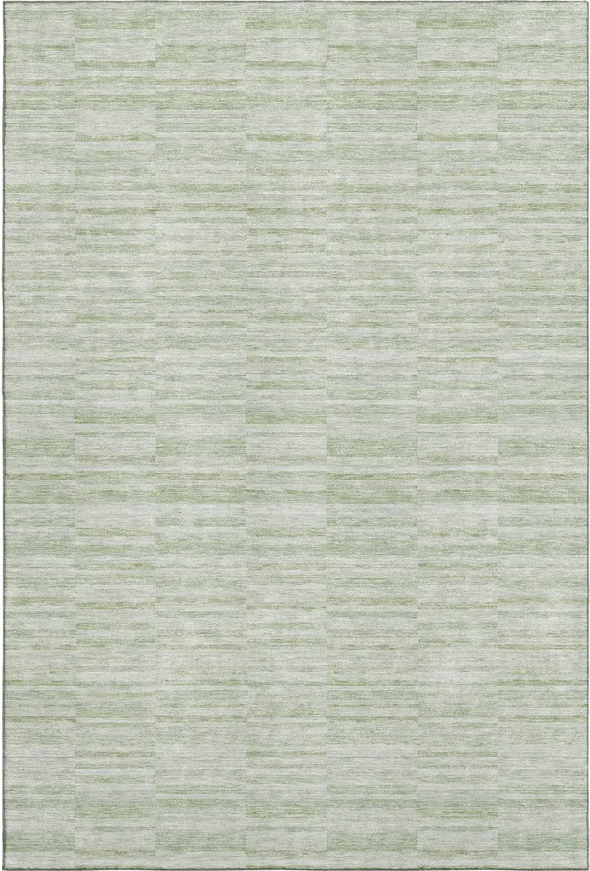 Sage And Ivory Striped Washable Area Rug With UV Protection Photo 1