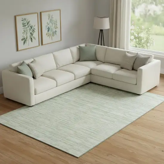 Sage And Ivory Striped Washable Area Rug With UV Protection Photo 1