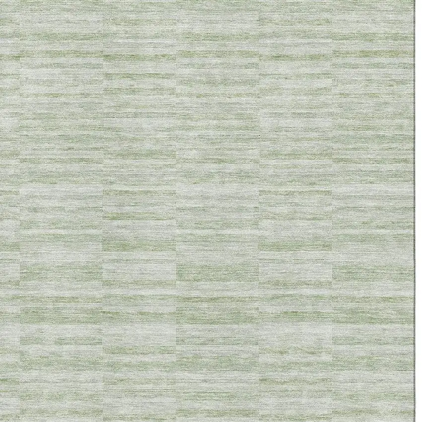 Sage And Ivory Striped Washable Area Rug With UV Protection Photo 3
