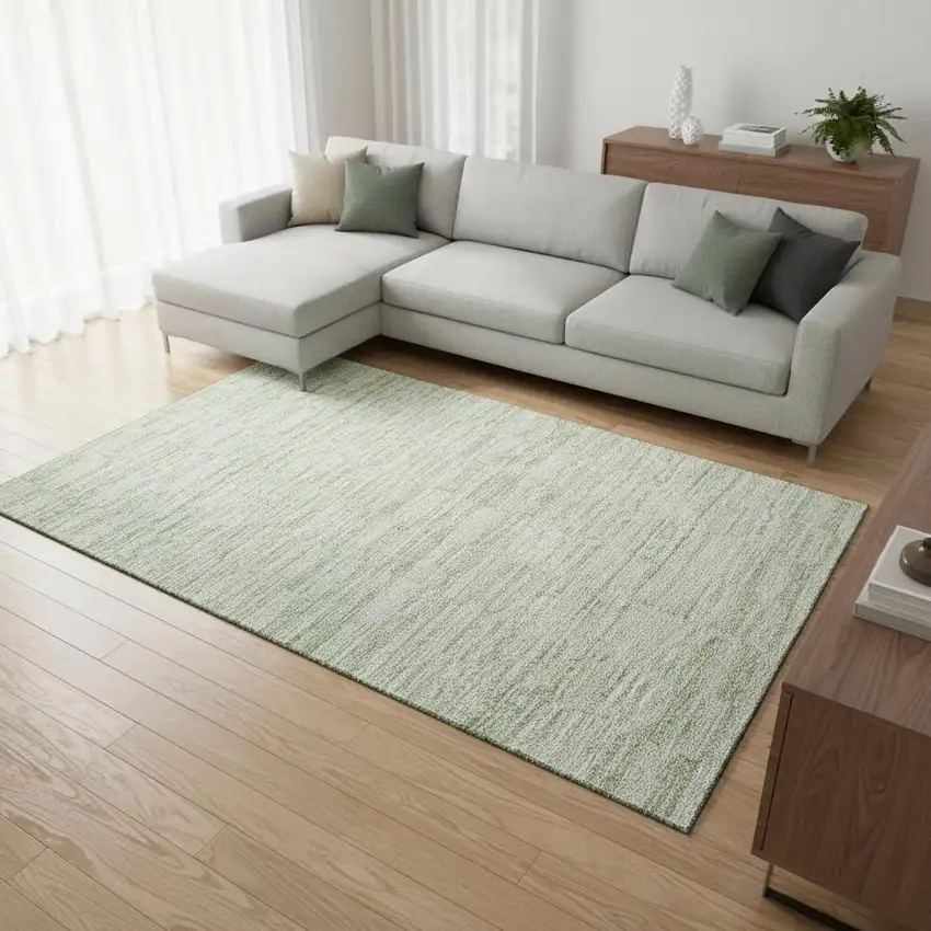 Sage And Ivory Striped Washable Area Rug With UV Protection Photo 2