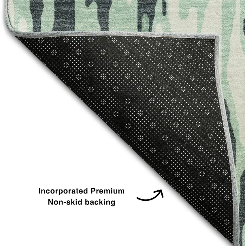 Sage And Ivory Striped Washable Area Rug With UV Protection Photo 6