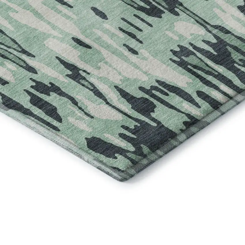 Sage And Ivory Striped Washable Area Rug With UV Protection Photo 7