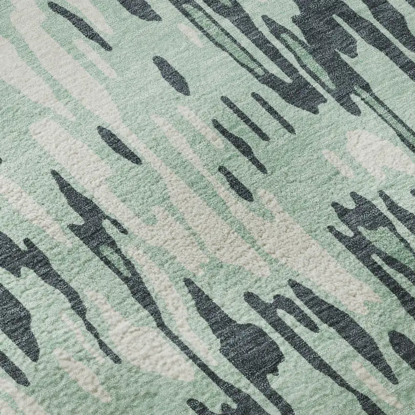 Sage And Ivory Striped Washable Area Rug With UV Protection Photo 9