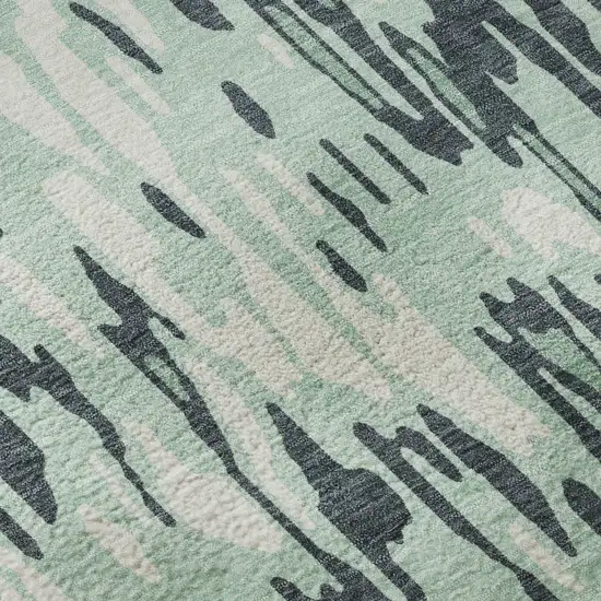 Sage And Ivory Striped Washable Area Rug With UV Protection Photo 9