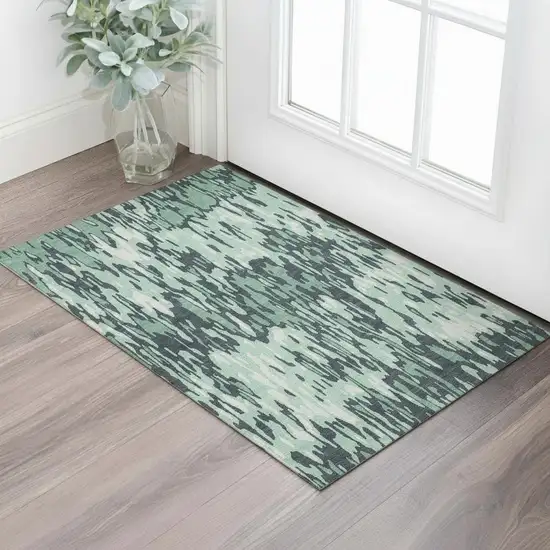 Sage And Ivory Striped Washable Area Rug With UV Protection Photo 2