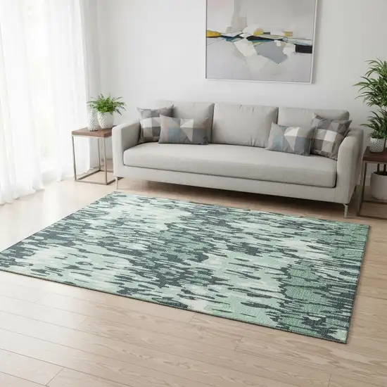 Sage And Ivory Striped Washable Area Rug With UV Protection Photo 2