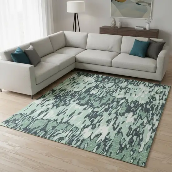 Sage And Ivory Striped Washable Area Rug With UV Protection Photo 2