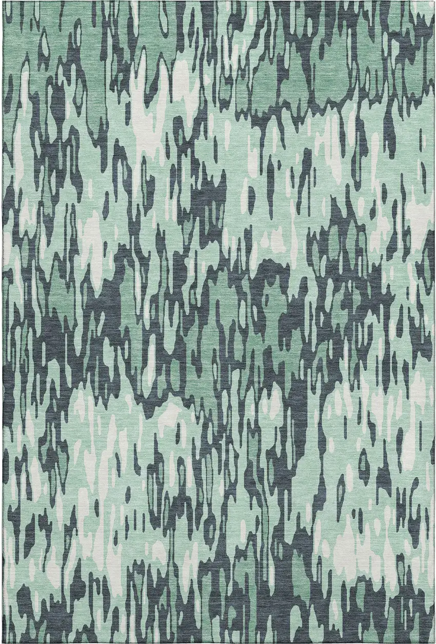 Sage And Ivory Striped Washable Area Rug With UV Protection Photo 1