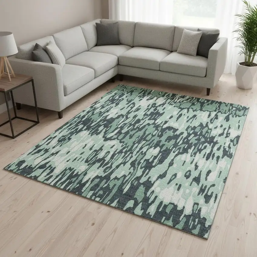 Sage And Ivory Striped Washable Area Rug With UV Protection Photo 2