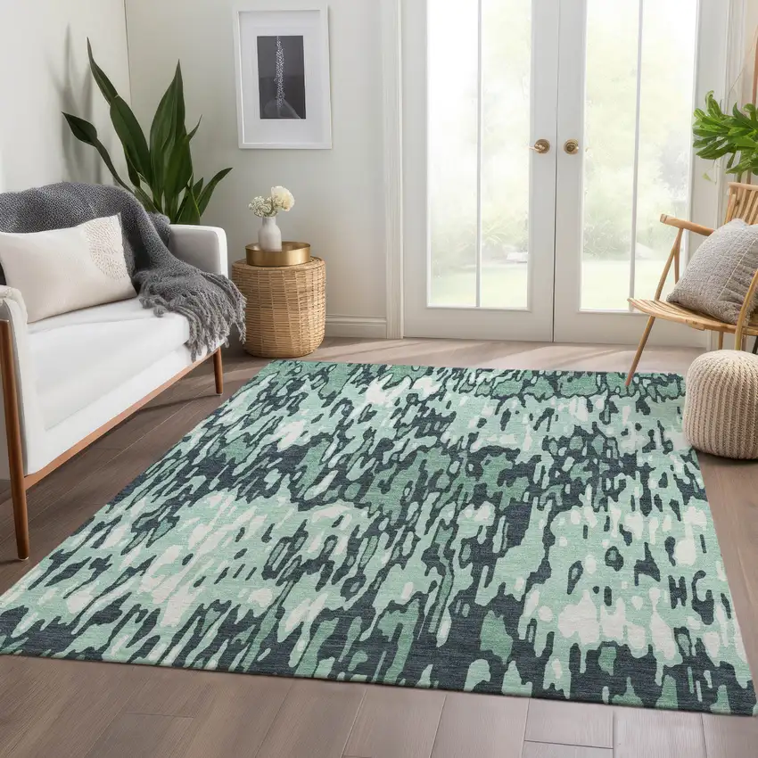 Sage And Ivory Striped Washable Area Rug With UV Protection Photo 5