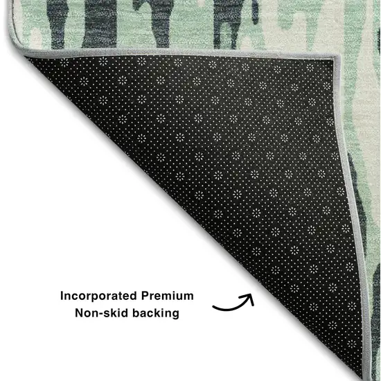 Sage And Ivory Striped Washable Area Rug With UV Protection Photo 6