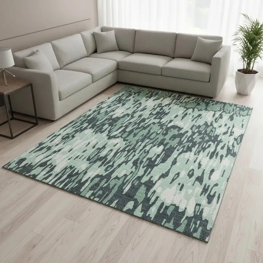 Sage And Ivory Striped Washable Area Rug With UV Protection Photo 2