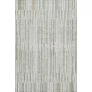 Photo of Sage And Ivory Striped Washable Area Rug With UV Protection