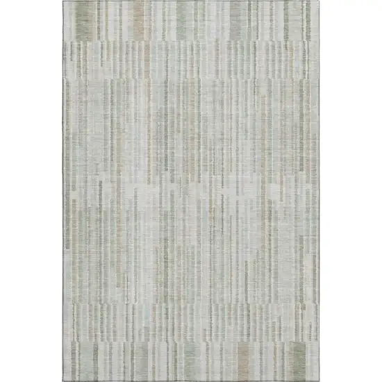 Sage And Ivory Striped Washable Area Rug With UV Protection Photo 1