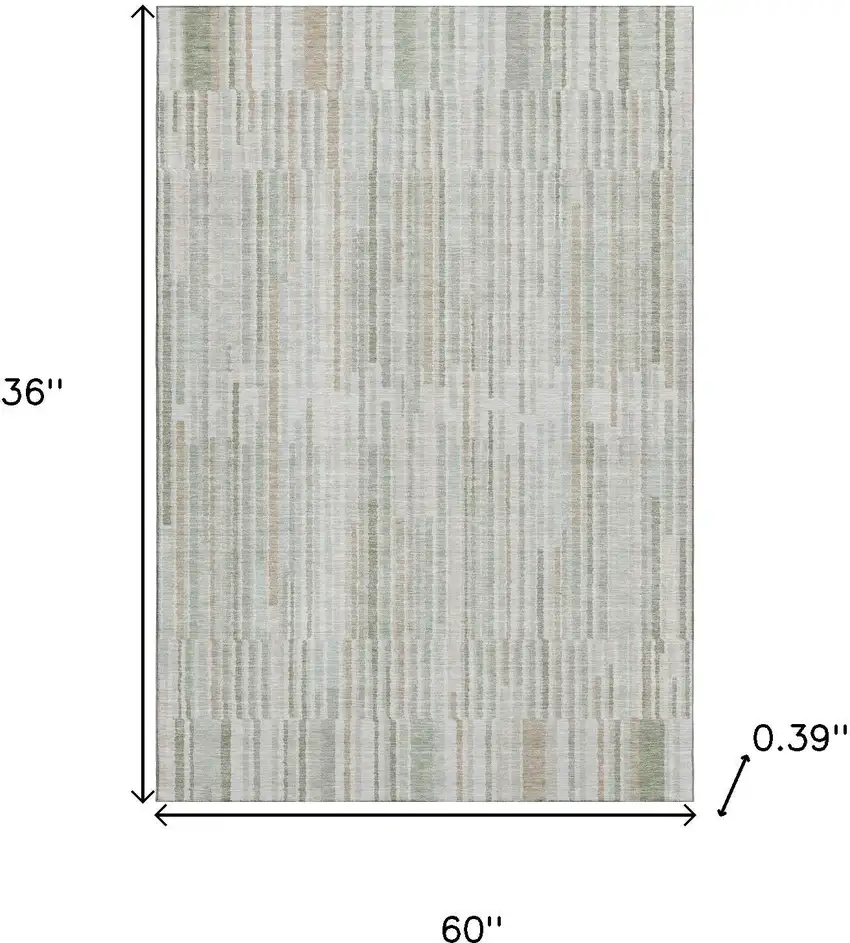 Sage And Ivory Striped Washable Area Rug With UV Protection Photo 9