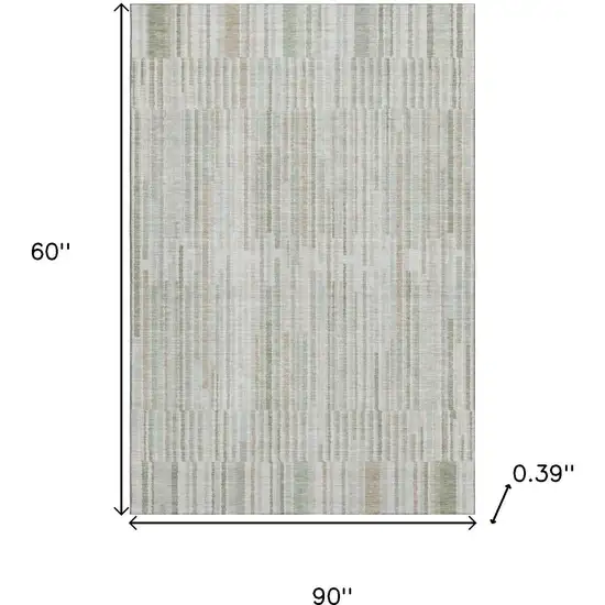 Sage And Ivory Striped Washable Area Rug With UV Protection Photo 9