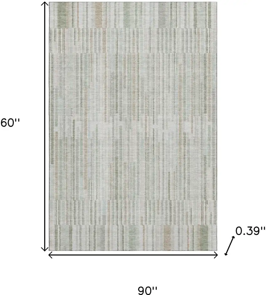 Sage And Ivory Striped Washable Area Rug With UV Protection Photo 9
