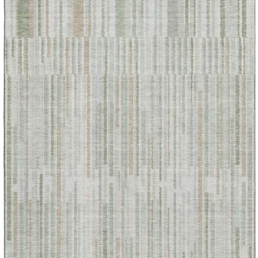 Sage And Ivory Striped Washable Area Rug With UV Protection Photo 4