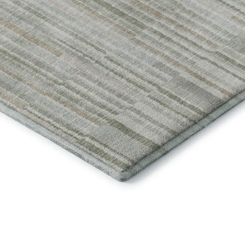 Sage And Ivory Striped Washable Area Rug With UV Protection Photo 7
