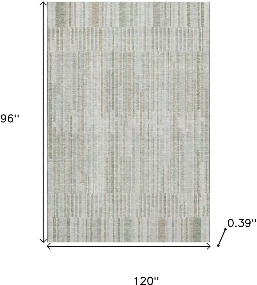 Sage And Ivory Striped Washable Area Rug With UV Protection Photo 8