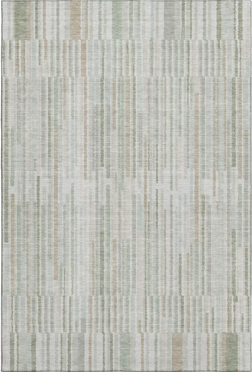 Sage And Ivory Striped Washable Area Rug With UV Protection Photo 1