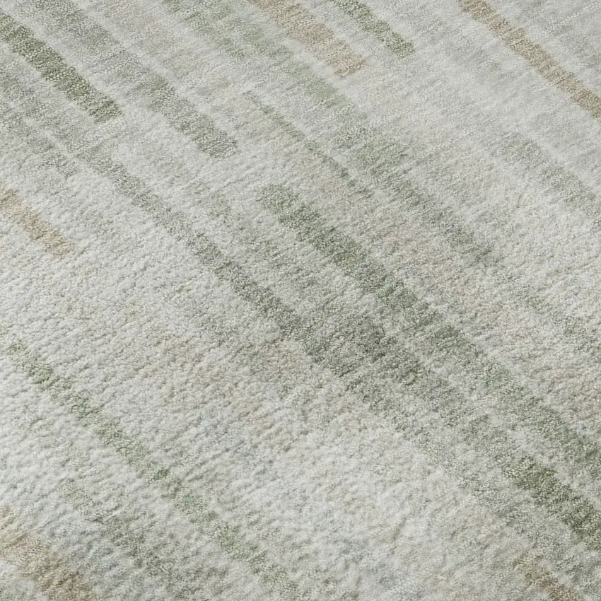 Sage And Ivory Striped Washable Area Rug With UV Protection Photo 7