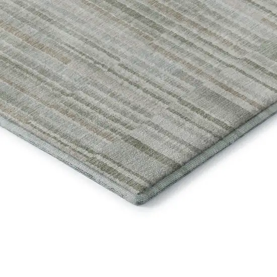 Sage And Ivory Striped Washable Area Rug With UV Protection Photo 7