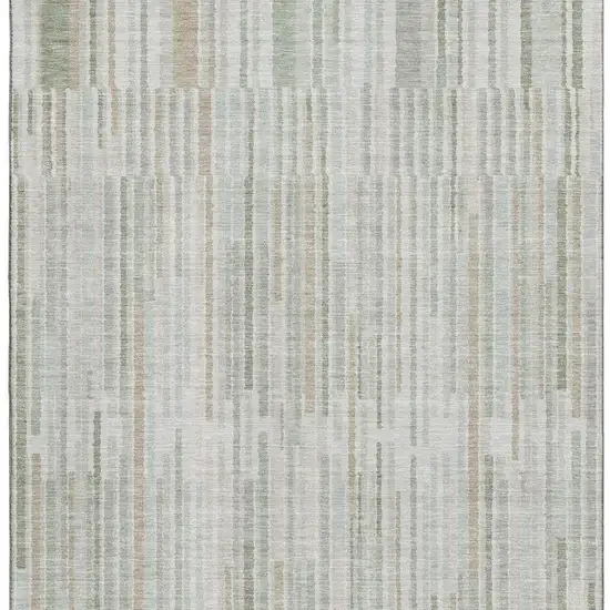 Sage And Ivory Striped Washable Area Rug With UV Protection Photo 4