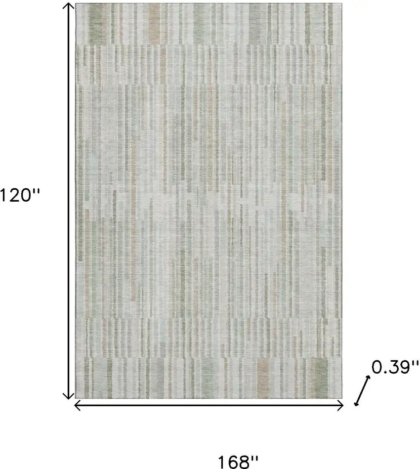 Sage And Ivory Striped Washable Area Rug With UV Protection Photo 9