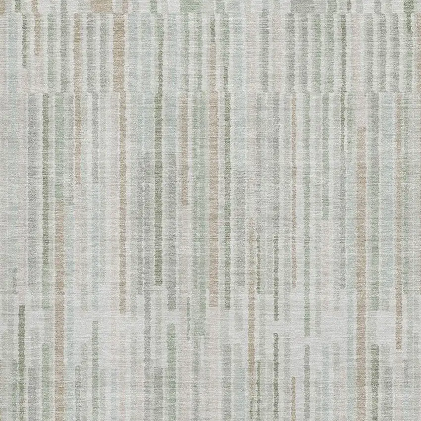 Sage And Ivory Striped Washable Area Rug With UV Protection Photo 3