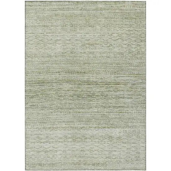 Sage And Ivory Striped Washable Indoor Outdoor Area Rug Photo 1