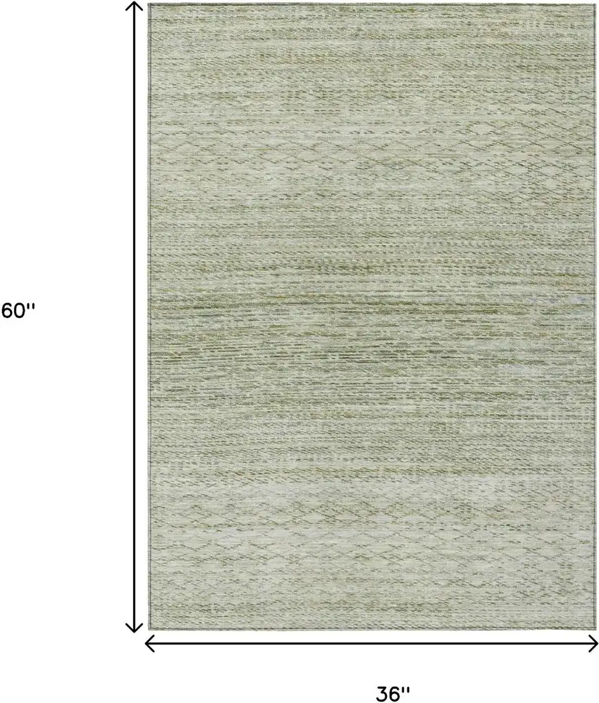 Sage And Ivory Striped Washable Indoor Outdoor Area Rug Photo 9