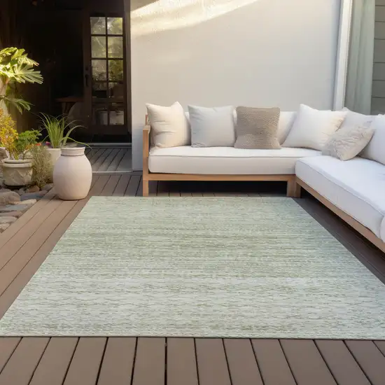 Sage And Ivory Striped Washable Indoor Outdoor Area Rug Photo 4