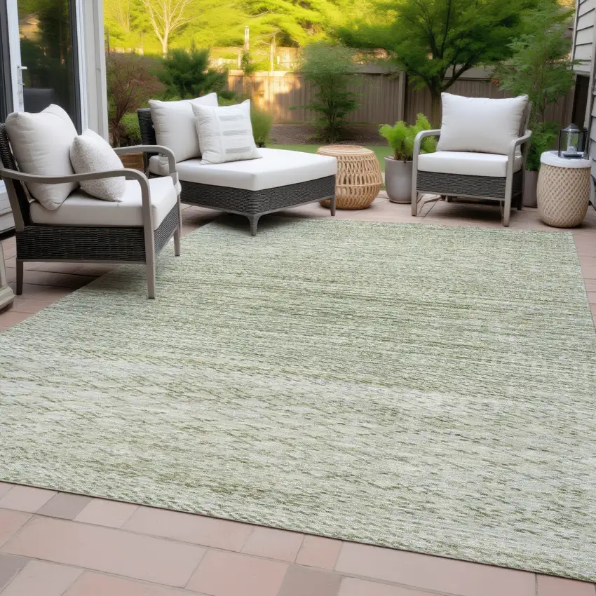 Sage And Ivory Striped Washable Indoor Outdoor Area Rug Photo 7