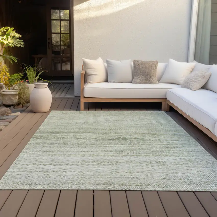 Sage And Ivory Striped Washable Indoor Outdoor Area Rug Photo 4