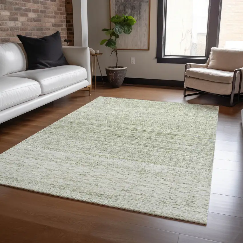 Sage And Ivory Striped Washable Indoor Outdoor Area Rug Photo 6