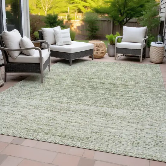 Sage And Ivory Striped Washable Indoor Outdoor Area Rug Photo 8