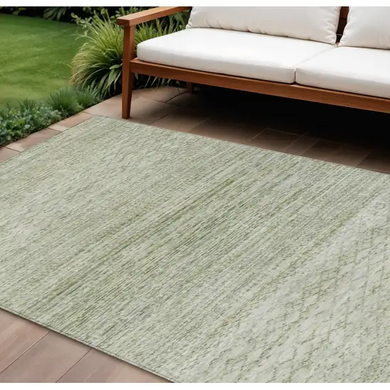 Sage And Ivory Striped Washable Indoor Outdoor Area Rug Photo 2
