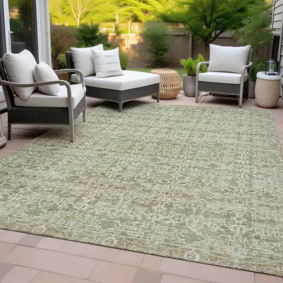 Sage And Ivory Striped Washable Indoor Outdoor Area Rug Photo 9