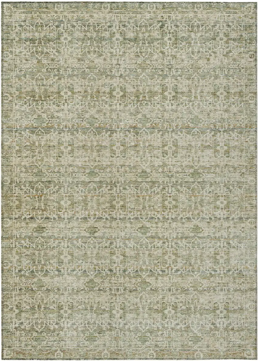Sage And Ivory Striped Washable Indoor Outdoor Area Rug Photo 1