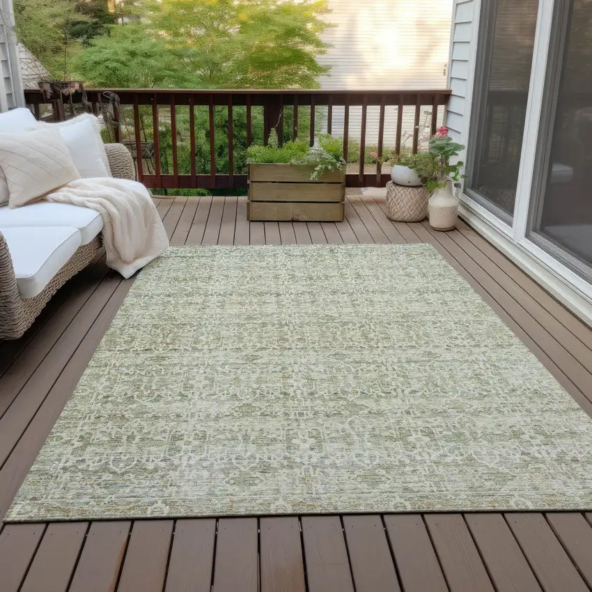 Sage And Ivory Striped Washable Indoor Outdoor Area Rug Photo 7