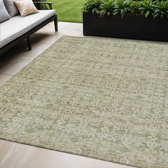 Sage And Ivory Striped Washable Indoor Outdoor Area Rug Photo 2