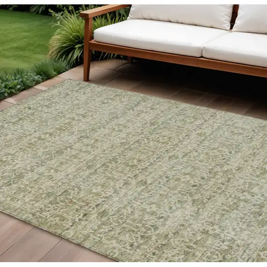 Sage And Ivory Striped Washable Indoor Outdoor Area Rug Photo 2