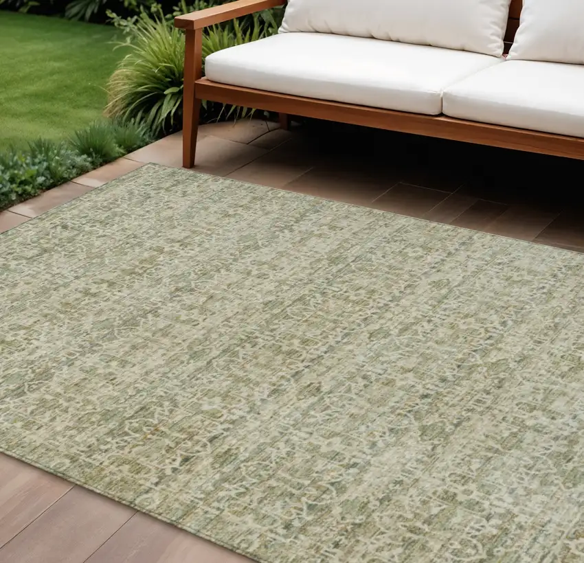 Sage And Ivory Striped Washable Indoor Outdoor Area Rug Photo 2