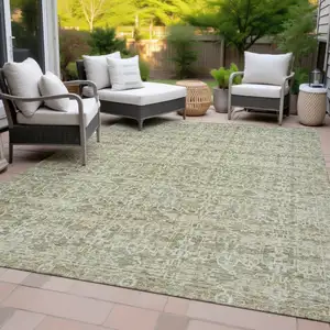 Photo of Sage And Ivory Striped Washable Indoor Outdoor Area Rug