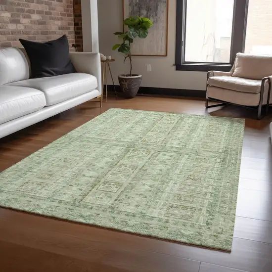 Sage And Ivory Striped Washable Indoor Outdoor Area Rug Photo 8