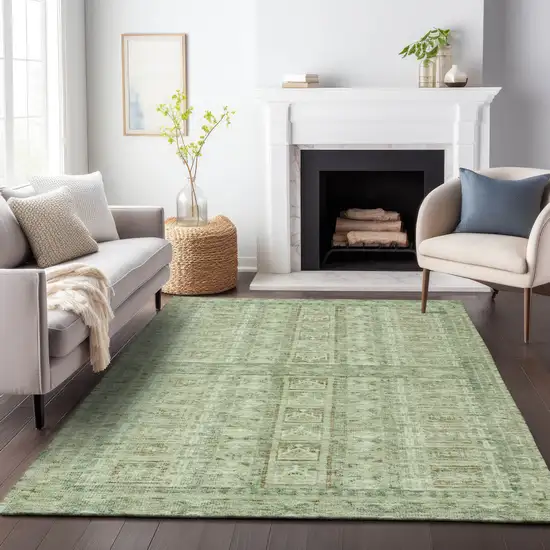 Sage And Ivory Striped Washable Indoor Outdoor Area Rug Photo 9