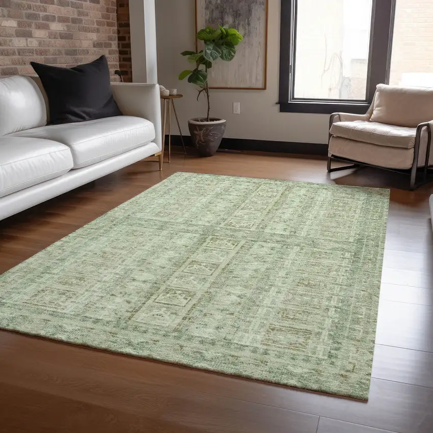 Sage And Ivory Striped Washable Indoor Outdoor Area Rug Photo 6