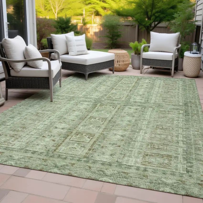 Sage And Ivory Striped Washable Indoor Outdoor Area Rug Photo 8