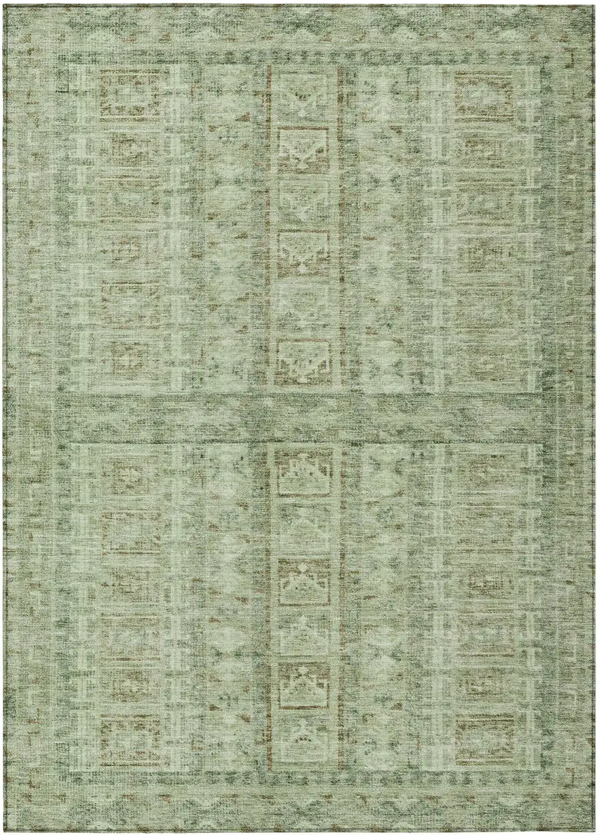 Sage And Ivory Striped Washable Indoor Outdoor Area Rug Photo 1